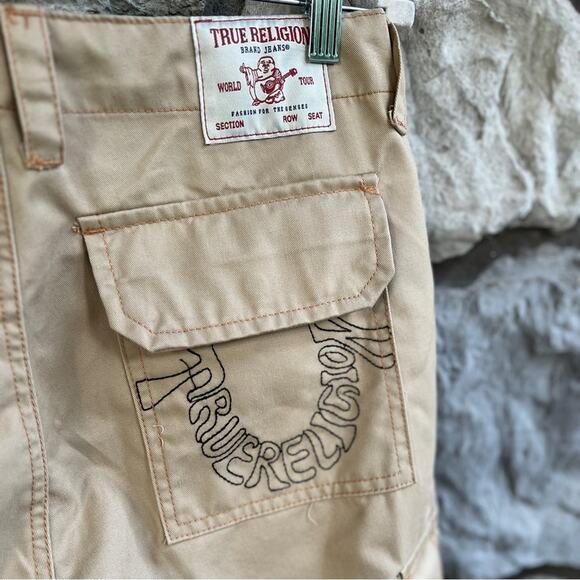 NEW Size 29 Womens True Religion Warped Horseshoe Single Needle Khaki Cargo Pant - Picture 7 of 9
